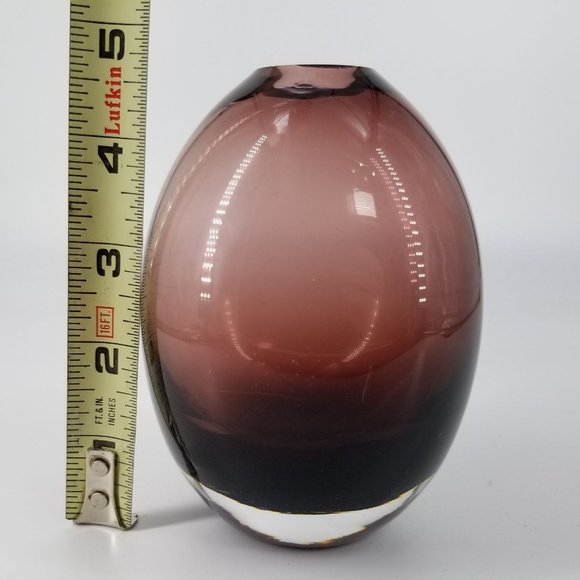 Purple Amethyst Hand Blown Art Glass Bud Vase Clear Bottom 4.50" x 2.75" MCM - Picture 9 of 10